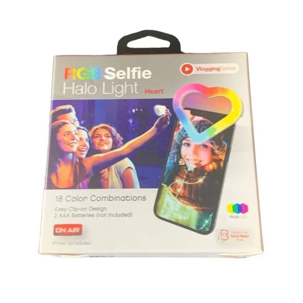NEW RGB Selfie Halo Light Heart Shape 18 Color Combinations Clip On